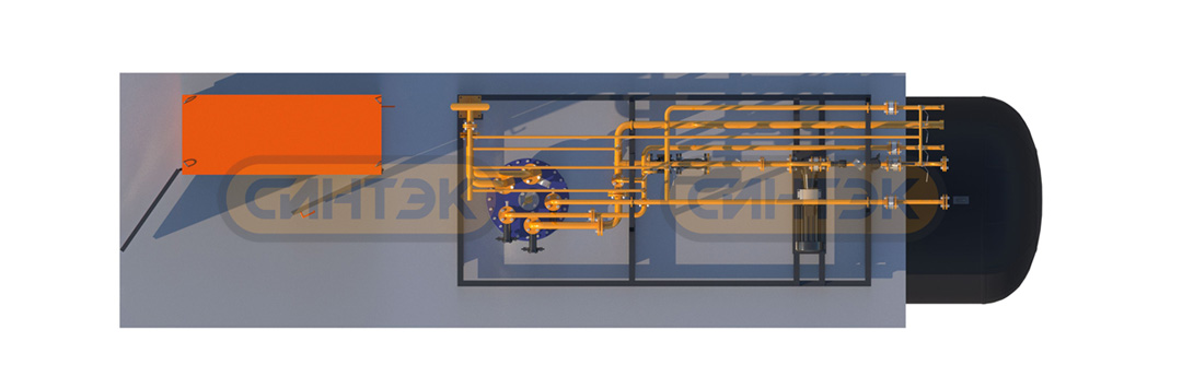 Технологическая система АГЗС СИНТЭК-ПД на базе одного газгольдера производства Завода ГазСинтез (вид сверху)