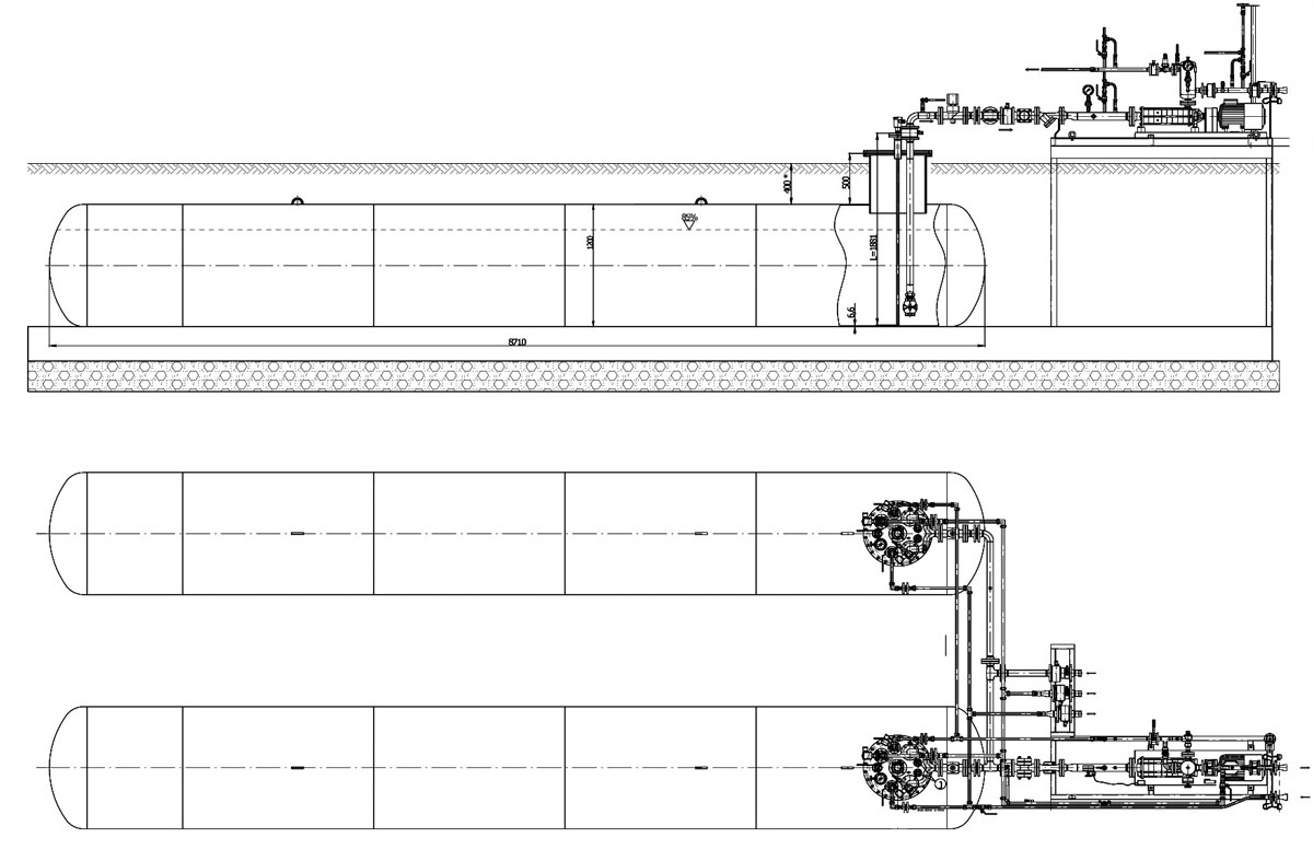 Схема АГЗС с подземными двустенными резервуарами СИНТЭК-ПД производства Завода ГазСинтез