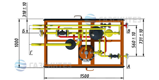 Габаритный вид электрической испарительной установки СИНТЭК производительностью 350 кг/ч сверху